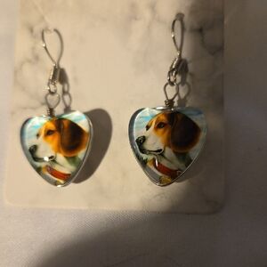 Heart-Shaped Beagle Dog Earrings